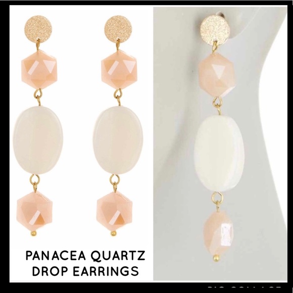 PANACEA QUARTZ DROP EARRINGS LIGHT PEACH G. STONE - Picture 4 of 7